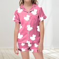 thumbnail image 2 of Aihuaihua Satin Pajamas for Girls 4t Cute Bow Print Short Sleeve Shirt Tops + Shorts Pants Button Down Loose 2 Piece Summer Loungewear,120, 2 of 4