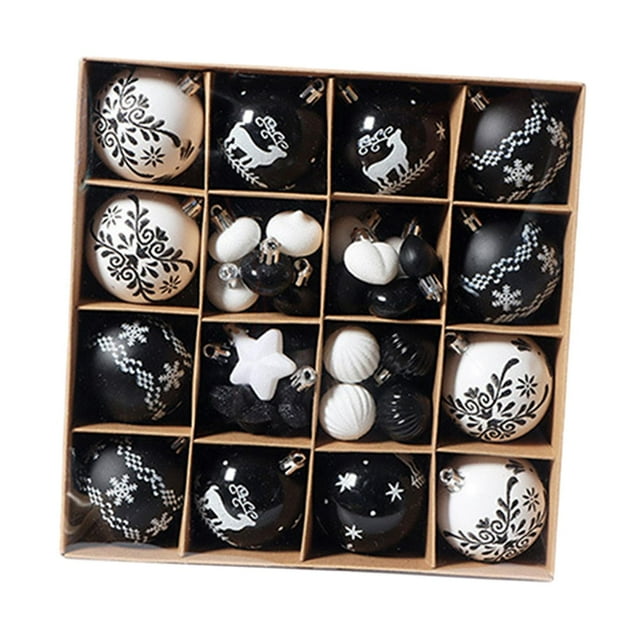 52 piezas de decoraciones colgantes para de Navidad, adornos de bolas de Navidad, colgantes surtidos para fiesta de de Navidad, año Nuevo, Negro