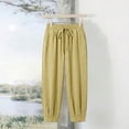 thumbnail image 4 of Miluxas Elastic Waistband Wide Leg Pants for Women Solid Loose Fit Tapered Trousers with Pockets Streetwear & Beachwear Yellow, 4 of 9