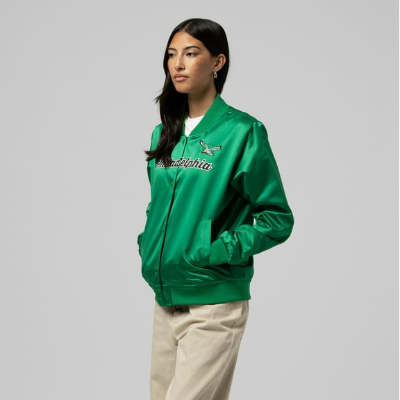 Women's Mitchell & Ness Kelly Green Philadelphia Eagles Full-Snap Satin Jacket