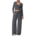 thumbnail image 3 of Women's Soft Fabric Activewear Set Mid Rise Tummy Smoothing with Elastic Waist Functional Side Pockets Perfect for Yoga Gym Workouts or Outdoor Running Versatile JASKFLY Dark Gray XL, 3 of 6