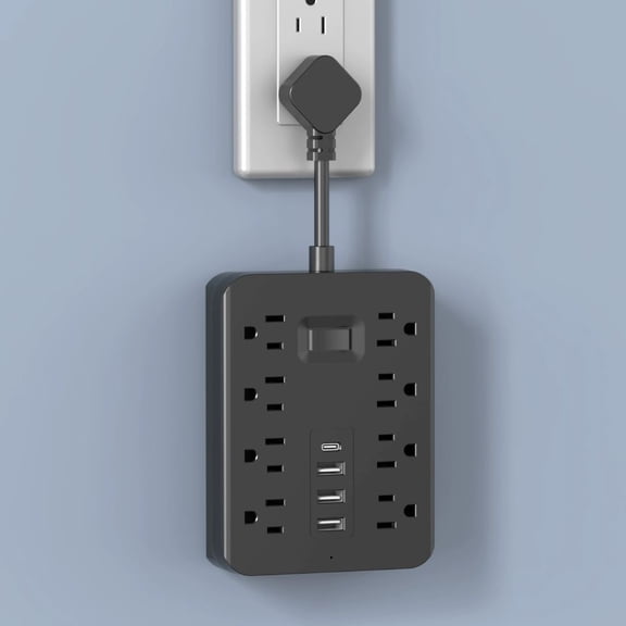 Short Cord Power Strip Surge Protector, 8 AC Outlets & 4 USB Ports, 1FT Short Extension Cord, Compact Multi‑Side Outlet Wall Plug Charging Station
