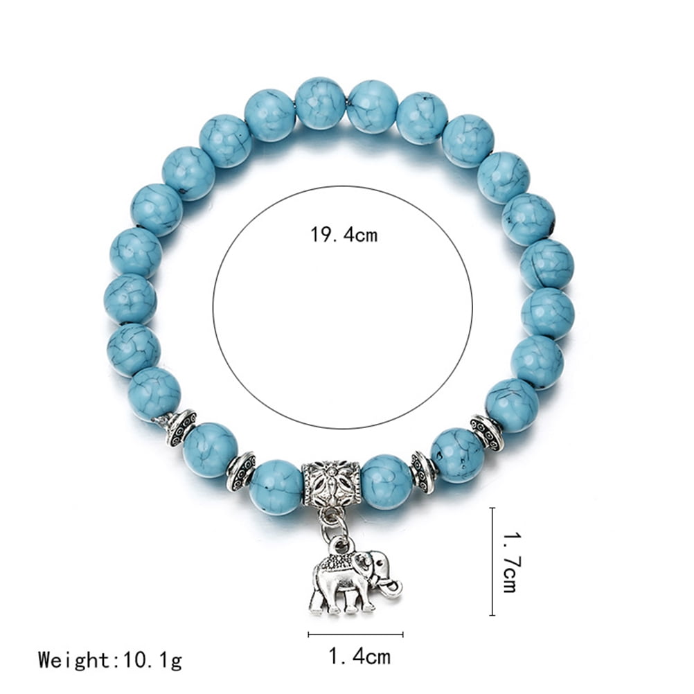 Classic Natural Turquoises Elephant Bracelet Fashion Natural Stone Beaded Stretch Bracelet Best Gift for Men and Women 