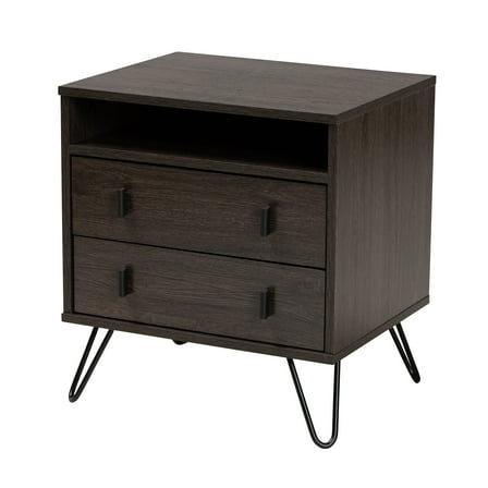 Baxton Studio Glover Modern and Contemporary Dark Brown Finished Wood and Black-Tone Finished Metal 2-Drawer Nightstand