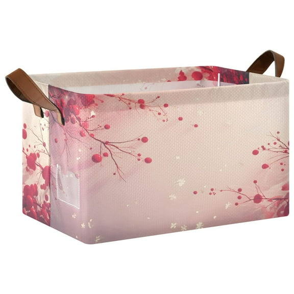 Ryvnso Cherry on Branch Storage Bins Large Basket Foldable Cube Toys Organizer with Handles 1 PC