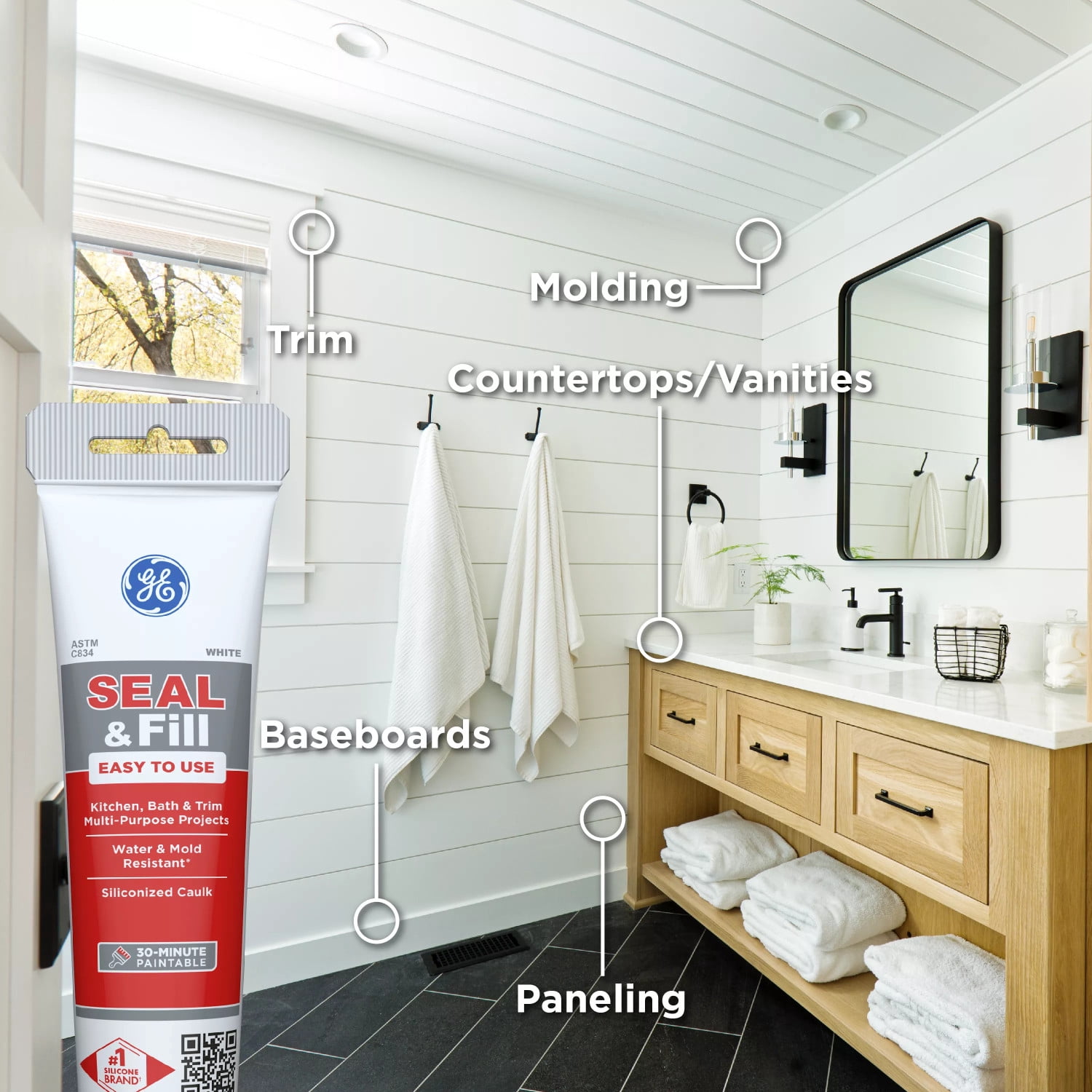 (3 pack) GE Seal And Fill Multipurpose Kitchen & Bath, Pack of 1, White 5.5 fl oz Tube