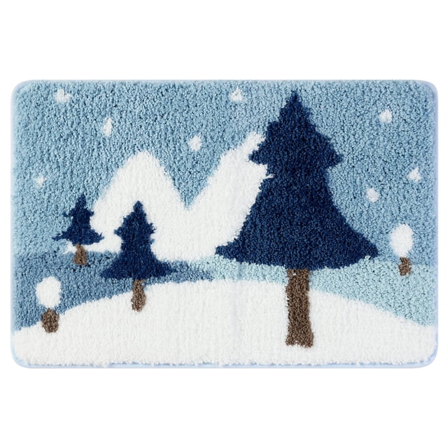 REGALWOVEN Alfombrillas de ba?o suaves, alfombra de ba?o antideslizante, tapete de ba?o con patrón botánico, tapete de piso absorbente y peludo, árbol azul 16" x 24"