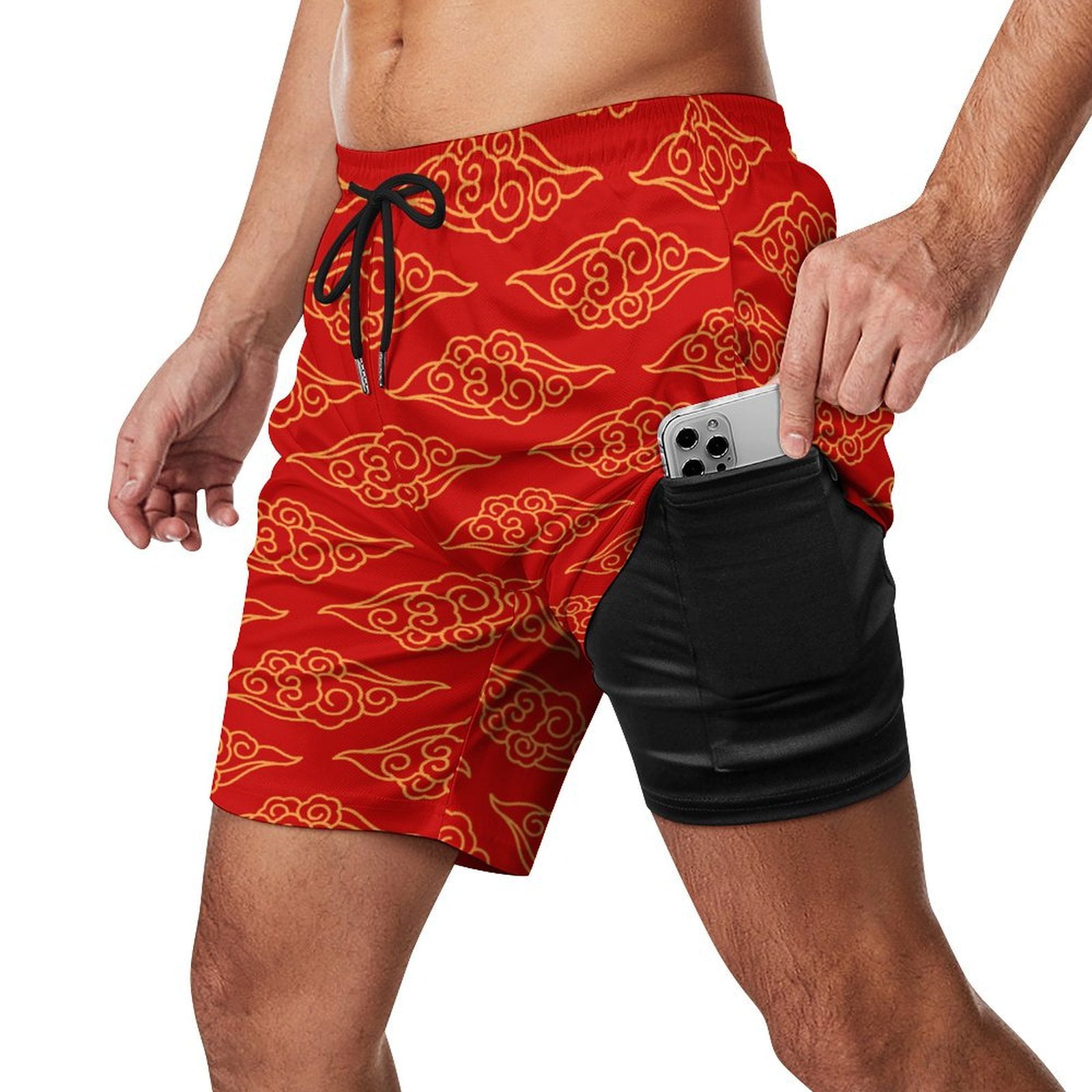 LAKIMCT Maillot de Bain pour Homme avec Doublure de Compression Chine Short de Plage Rouge Magique Short de Plage a Sechage Rapide avec Poches Walmart