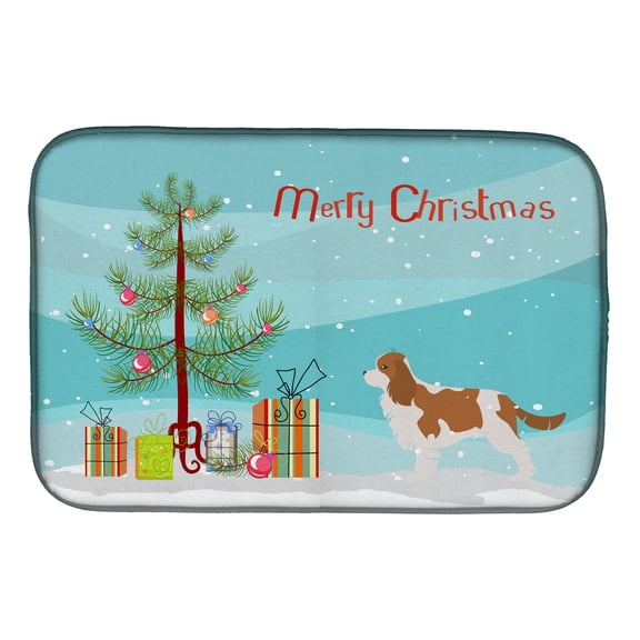 Cavalier King Charles Spaniel Merry Christmas Tree Dish Drying Mat