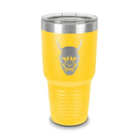 

Hannya Mask Tumbler 30 oz - Laser Engraved w/ Clear Lid - Stainless Steel - Vacuum Insulated - Double Walled - Travel Mug - jdm jealous female demon japanese noh theater devil - Yellow