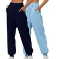 thumbnail image 2 of QATAINLAV Baggy Sweat Pants for Women 2 Pack Cinch Bottom Jogger Pants Basic Solid Color Lounge Trousers Casual Elastic Waist Sweatpants with Pockets Birthday Gifts Light Blue XXL, 2 of 6
