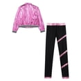 thumbnail image 4 of TiaoBug Kids Girls Metallic Zipper Long Sleeves Jacket and Shiny Striped Leggings Pants Dance Outfits Pink 10, 4 of 5