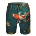 thumbnail image 3 of Honeii's Koi Pond Lilies Print Men's Casual Shorts with Drawstring，Swim Trunks Quick Dry Beach Shorts, 3 of 5