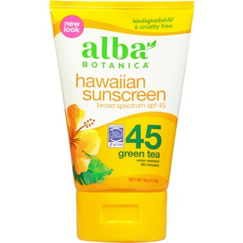Alba Botanica Hawaiian Sunscreen Lotion SPF 45, Green Tea, 4 oz