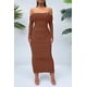 thumbnail image 4 of Vestido PRETTYGARDEN Caramelo Maxi Fruncido con Hombros Descubiertos Talla L - L, 4 of 8