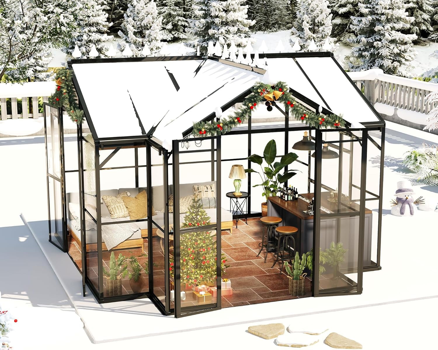 Jocisland Chalet Greenhouse 12x10x8 ft with Quick-Connect Fittings, for Outdoors Garden Backyard, Walk-in Aluminum Greenhouse with 2 Vents, Black