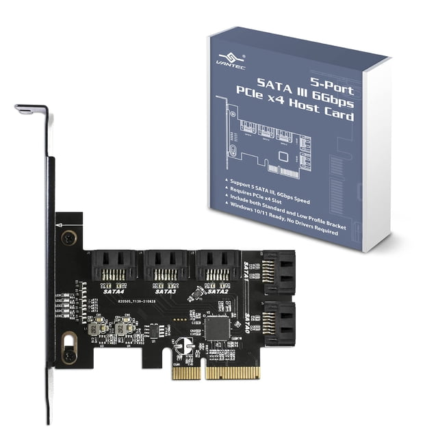 Tarjeta host PCIe x4 SATA III de 6 Gbps Vantec UGT-ST655 de 5 puertos