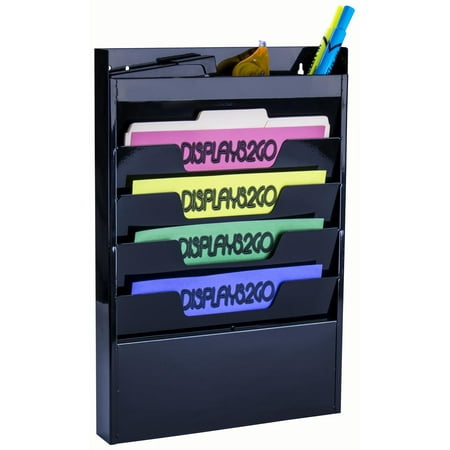 Displays2go Office Wall Rack for File Folder or Magazine, 4 Tier, Top Organizer ( Powder Coated