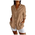 thumbnail image 1 of Wyzesi Chemises Formelles pour Femmes Coupe Régulière Verte Classique Plissée Texturée Chemise à Col Simple pour Femmes Été Légère Manches Retroussables Blouses à Boutons Costumes Féminins de Noël, 1 of 9