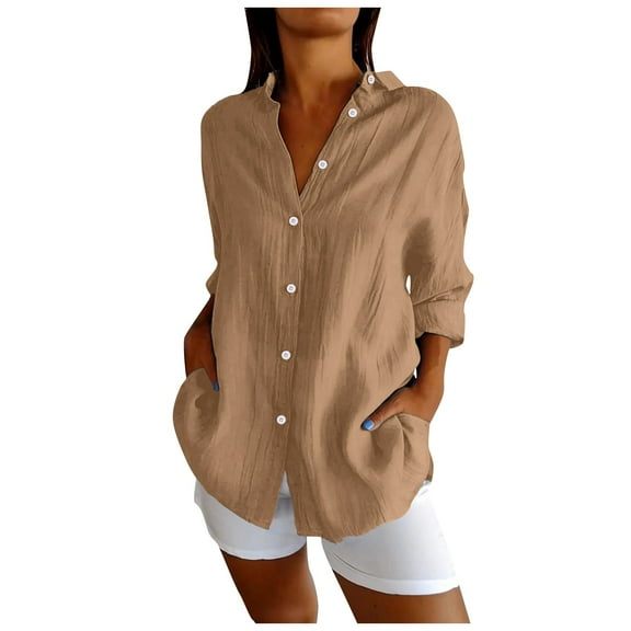 Classic Pleated Textured Single Lapel Shirt For Women Summer Lightweight Roll Up Sleeve Button Blouses
