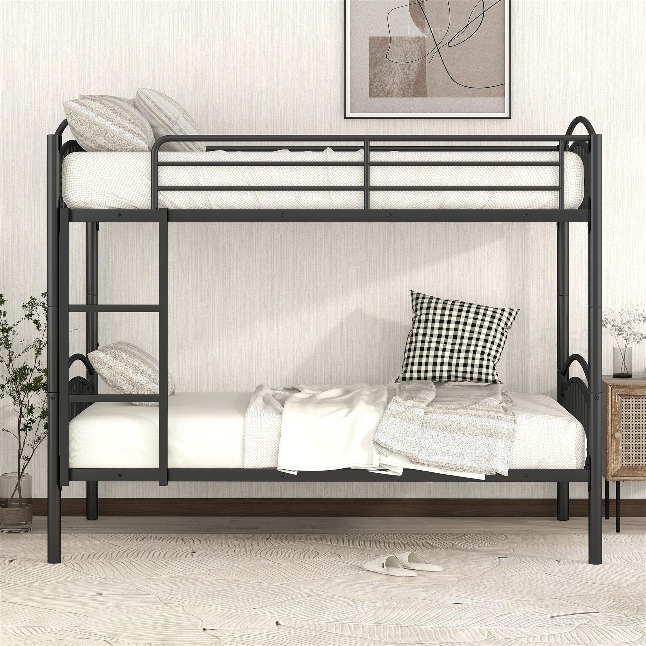 Aukfa Metal Bunk Bed Twin over Twin, Convertible to 2 Twin Bed Frame, Black