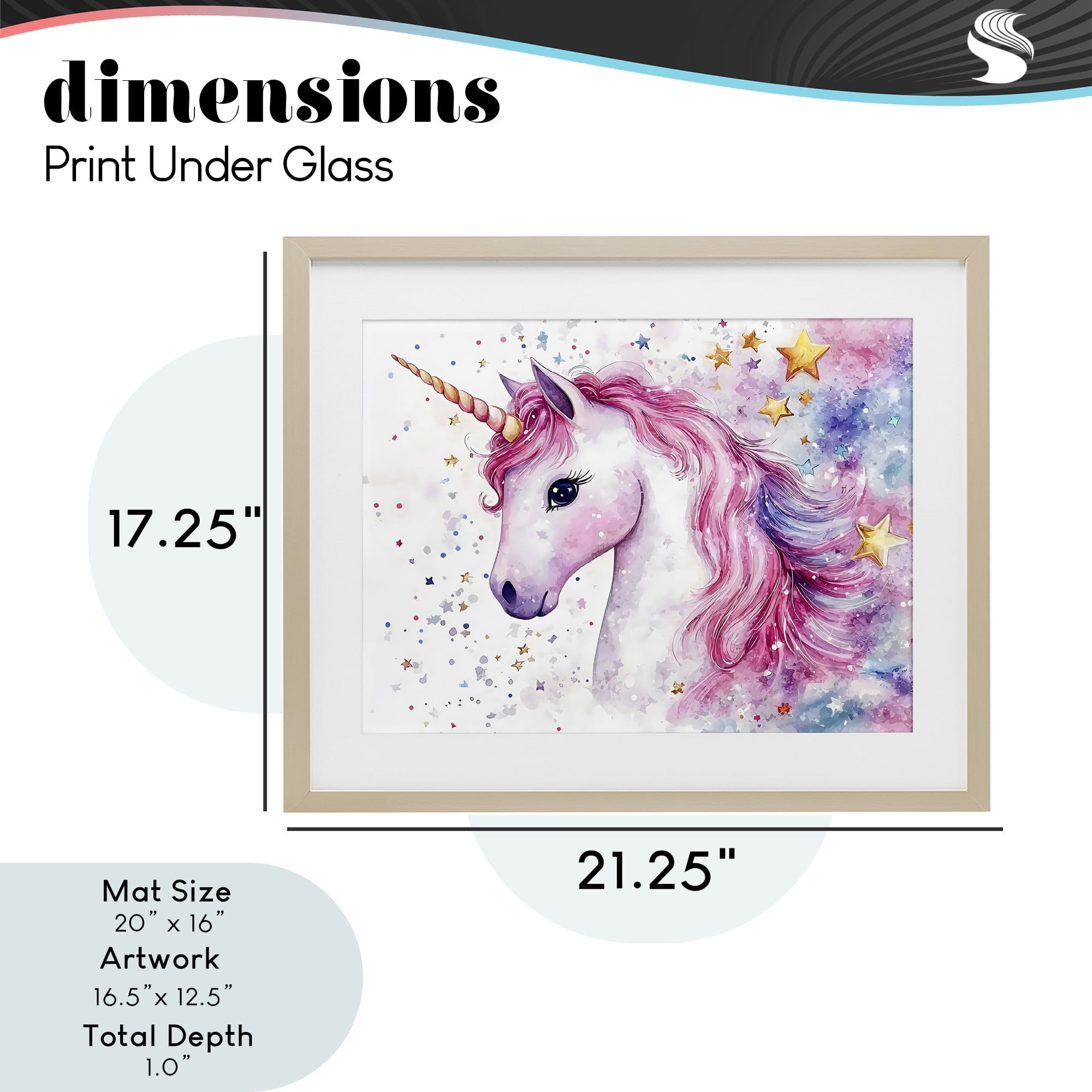 Stupell Industries Pink Mane Unicorn with Stars Birch Framed Print Under Glass, design by Creative Studio