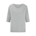 thumbnail image 5 of WIZUTIZ Plus Size Tops for Women up to 65% Off Basic Summer-Beach Fashion Tshirt Solid Plain Short Sleeve T-shirt Loose Fit V-Neck Fluffy Blouse Work Out Trendy Tops Cotton Linen Ladies Tshirts Gray, 5 of 6
