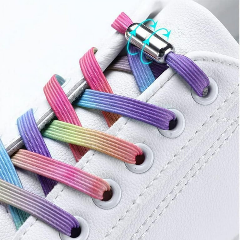Fashion Bling Shoelaces for Sneakers Women Flat Colored Shoe Laces New No Ties Metal Locks Elastic Shoelaces for Kids, Size: 100 cm