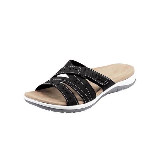 CIENVNSTG Womens Flat Sandals Summer Arch Support Orthopedic Comfort Soft Cushion Slippers Breathable Comfortable Walking Slides Black 38
