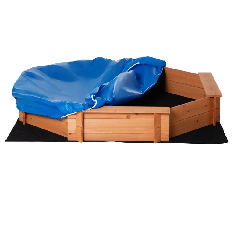 Outsunny Kids Sandbox with Cover and Storage Buckets, Outdoor