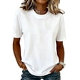 thumbnail image 2 of Women's Cotton Solid Color Short Sleeve Crew Neck T-Shirt Fitted Casual Basic Style White M, 2 of 6