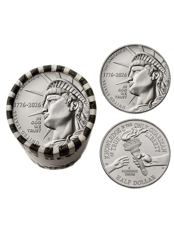 Collectible 2026-D Enduring Liberty Half Dollar Coin Roll Brilliant Uncirculated, America's 250th Anniversary