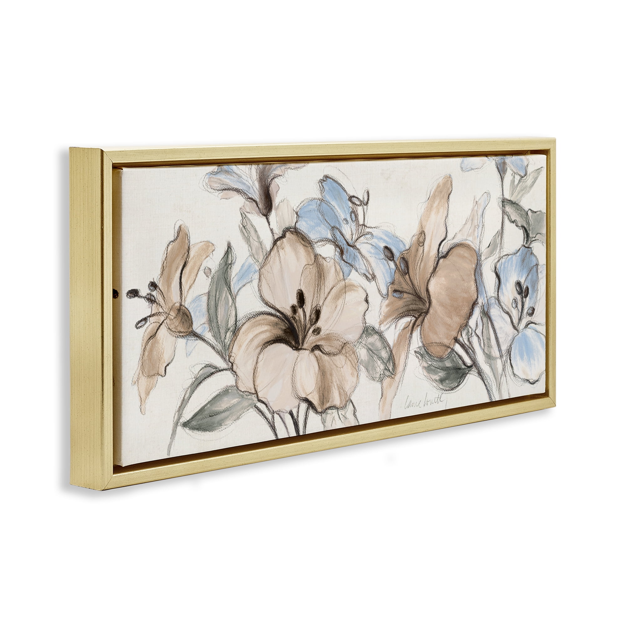 Stupell Industries Whispering Florals Neutral Gold Framed Floater Canvas Wall Art, design by Lanie Loreth