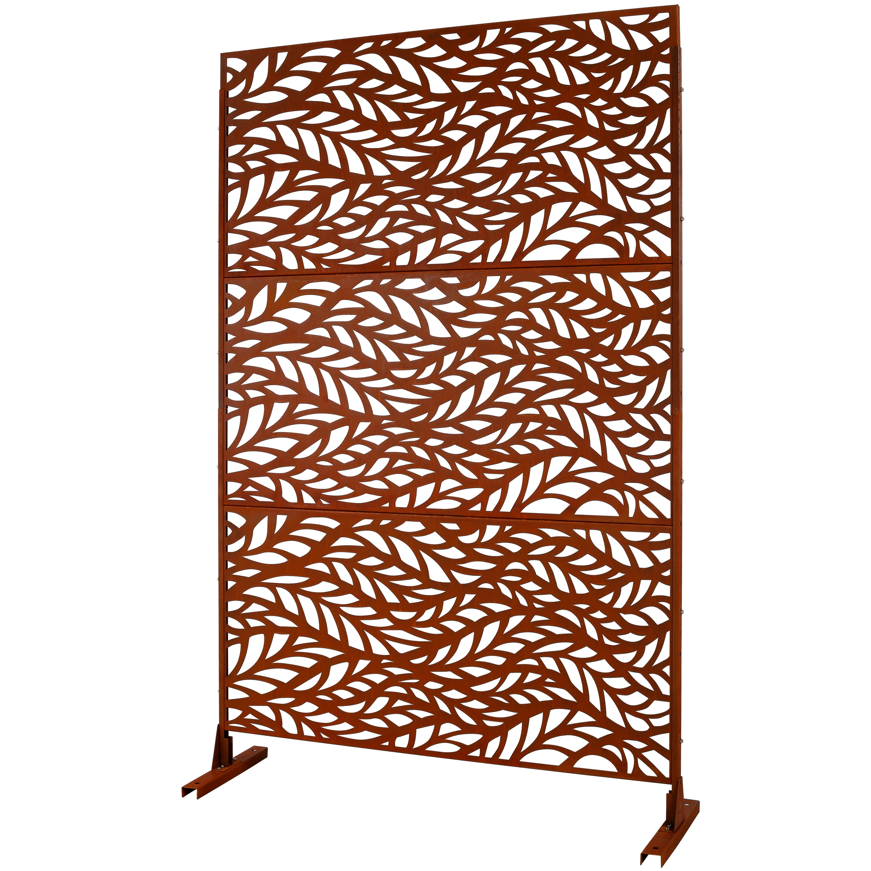 Outdoor Decor Privacy Screen, 76"Hx48"W Freestanding Metal Room Divider for Deck Balcony, Black