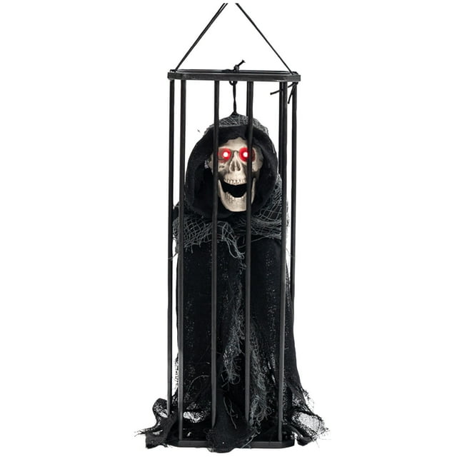 Mom's Best Adornos colgantes de calavera de prisionero enjaulado para decoración del hogar y exteriores