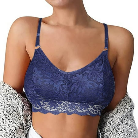 

Bigersell V Neck Cami Bra for Women Girls Women Sunflower Lace Backless Tube Tops Camisole Bra Prevent Light Out Big & Tall Size Bandeau Bra for Female Girls Style 2947 Dark Blue 38B