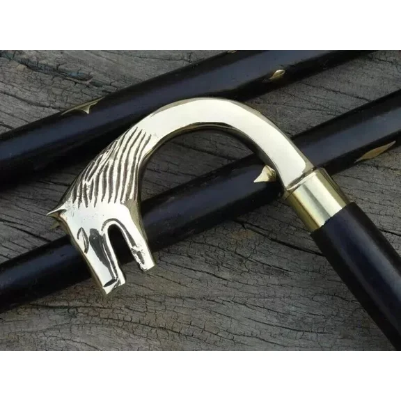 Antique Brass Handle Walking Cane for Men – Handcrafted Wooden Walking Stick with Vintage Designer Grip – Collectible Gentleman’s Accessory