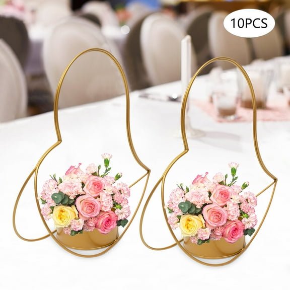Miumaeov 10Pcs Gold  Metal Flower Rack Peach Heart Basket Geometric Centerpiece Elegant Wedding Centerpieces for Tables Decoration