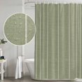 thumbnail image 4 of Sage Green Striped Shower Curtain Set - 48" x 72" Washable Bathtub Curtain with 12 Hooks, Farmhouse Linen Texture Line Stripes Waterproof Fabric Stall Shower Curtains for Bathroom/Bathtub Décor, 4 of 8
