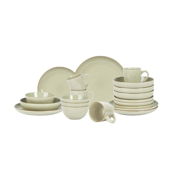 Nordic Style 20-Piece Round Stoneware Dinnerware Set - Reactive Glaze Plates & Bowls for 4 - Chic Speckled Design - Dishwasher Safe,Beige