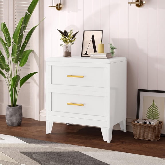 2 Drawers Dresser for Bedroom, 26.42" H Metal Dresser & Chest of Drawers with Large Storage Space, Closet Dressers & Chests of Drawers for Living Room, Hallway, Entryway (White)