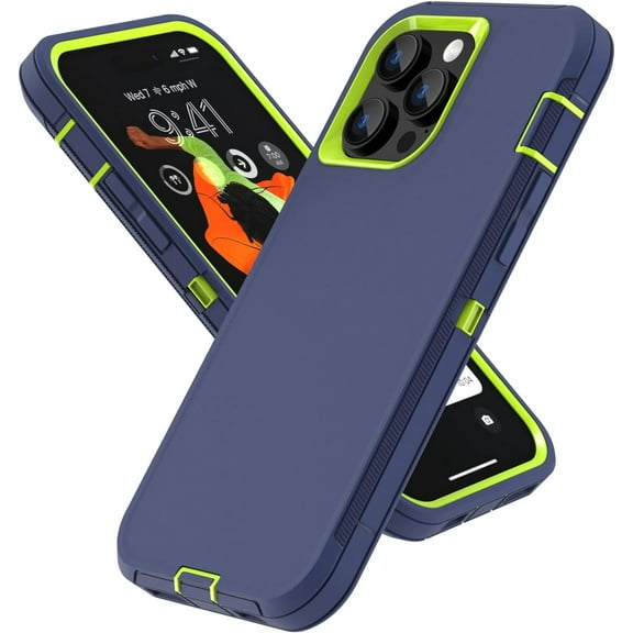for iPhone 14 Pro Max Case， Full Body Protection Heavy Duty Shockproof Military Grade 3 in 1 Silicone Rubber with Hard PC Rugged Durable Phone Cover for 14 Pro Max 6.7 Inch (NavyLime)