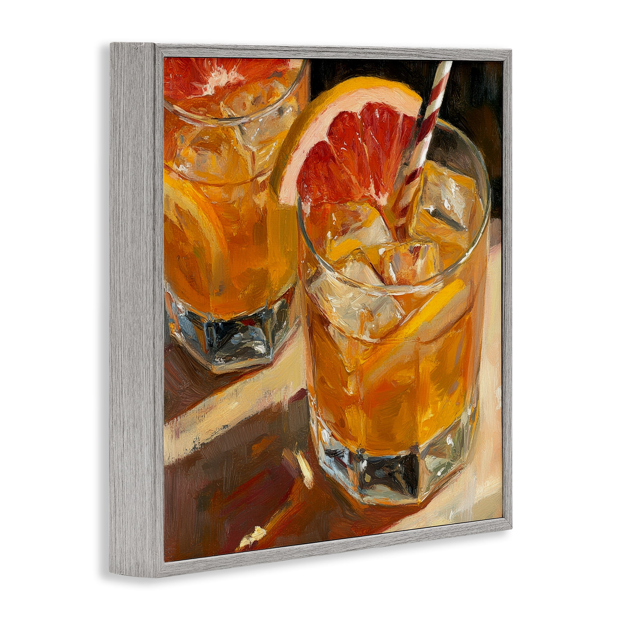 Stupell Industries Grapefruit Cocktail with Ice Cubes Gray Framed Giclee Art, design by Petal Prints Design