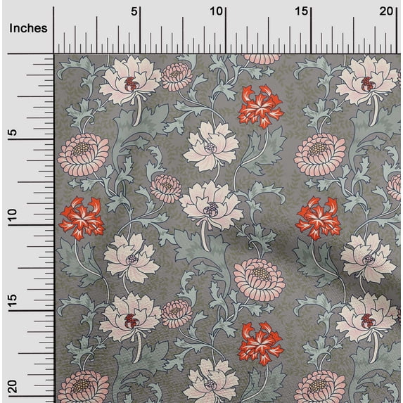 oneOone Viscose Chiffon Medium Gray Fabric Leaves & Floral Quilting Supplies Print Sewing Fabric By The Yard 42 Inch Wide