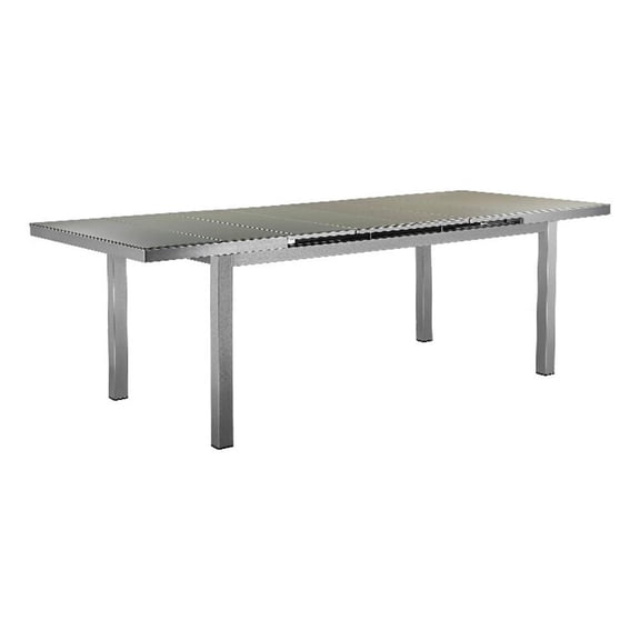 Benjara Kylo 90" Extendable Dining Table- Smooth Gray Aluminum Frame- Outdoor