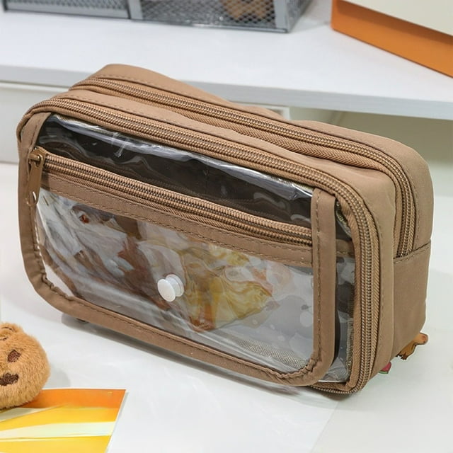 SPOORYYO Sac de Rangement pour Papeterie Multi-Couches, Grande Capacité avec Tissu Imperméable, devant en PVC Transparent, Design à Fermeture Éclair Pratique