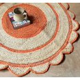 thumbnail image 2 of Natural Farmhouse Jute Round Rug with Red Border Design, Scalloped Round Rug Size 7 x 7 Feet, 2 of 3