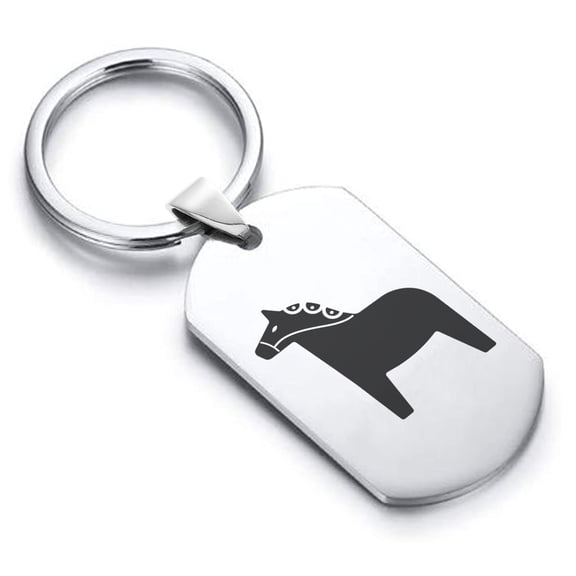 Stainless Steel Dala Horse Good Luck Charm Dog Tag Keychain Circle Ring