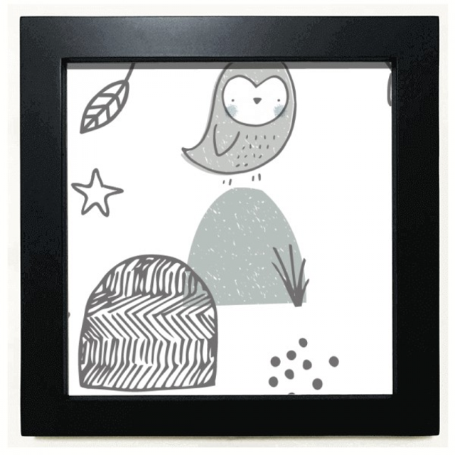 Cartoon Bird Cage pasto patrón nórdico Mesa de pared con marco cuadrado negro