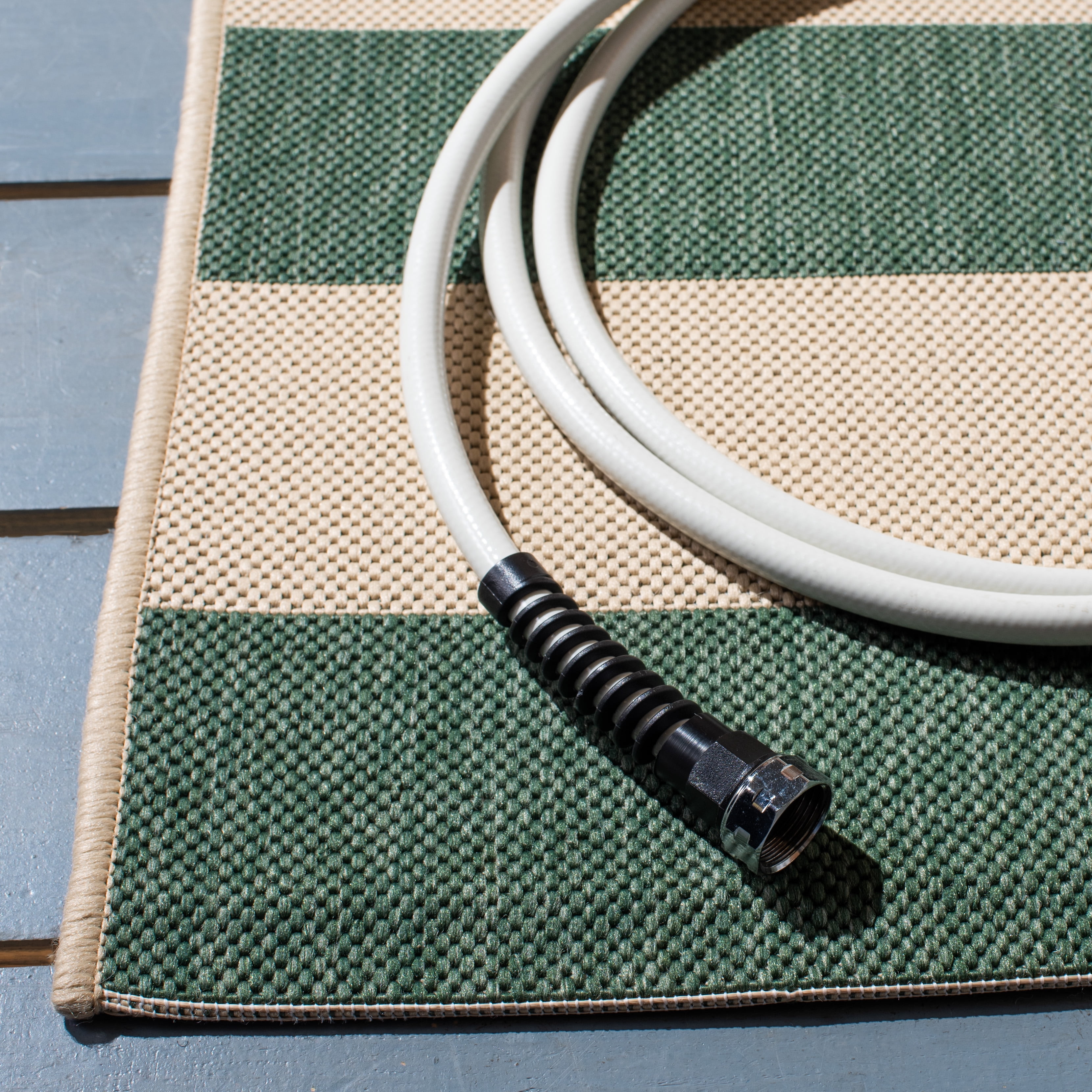 Safavieh Courtyard Ermintrude Striped Indoor/Outdoor Area Rug, Beige/Dark Green, 6'7" x 6'7" Square